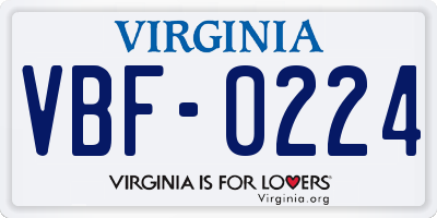 VA license plate VBF0224