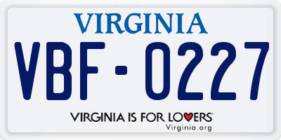 VA license plate VBF0227