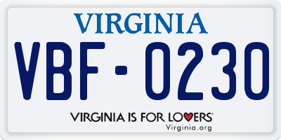 VA license plate VBF0230