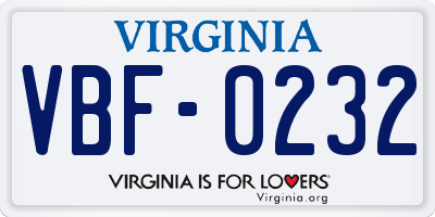 VA license plate VBF0232