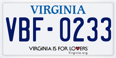 VA license plate VBF0233