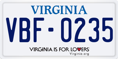 VA license plate VBF0235