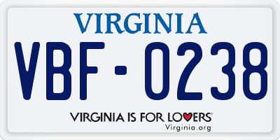VA license plate VBF0238