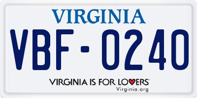 VA license plate VBF0240