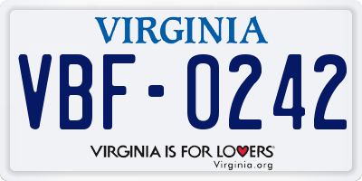 VA license plate VBF0242