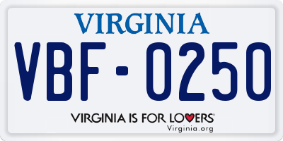 VA license plate VBF0250