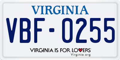 VA license plate VBF0255