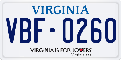 VA license plate VBF0260