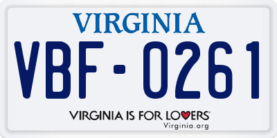 VA license plate VBF0261