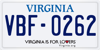 VA license plate VBF0262