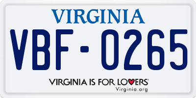VA license plate VBF0265
