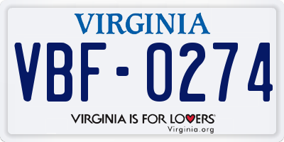 VA license plate VBF0274