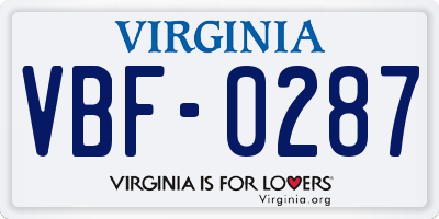 VA license plate VBF0287