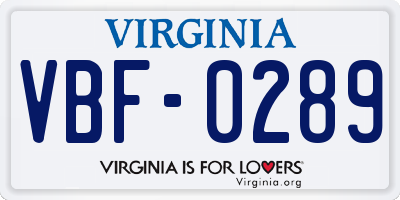 VA license plate VBF0289