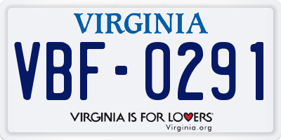 VA license plate VBF0291