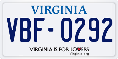 VA license plate VBF0292