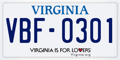 VA license plate VBF0301