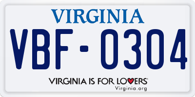 VA license plate VBF0304
