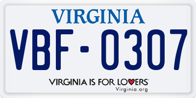 VA license plate VBF0307