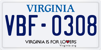 VA license plate VBF0308