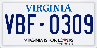 VA license plate VBF0309