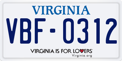 VA license plate VBF0312