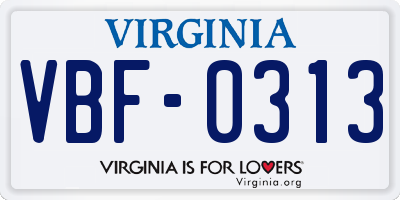 VA license plate VBF0313