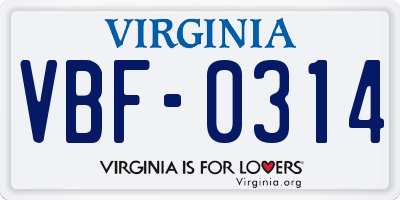 VA license plate VBF0314