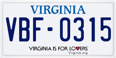 VA license plate VBF0315