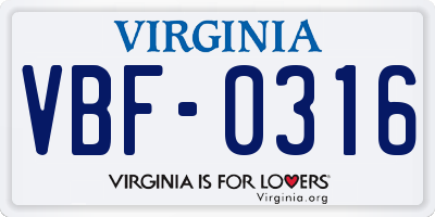 VA license plate VBF0316