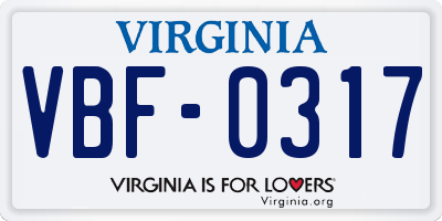 VA license plate VBF0317