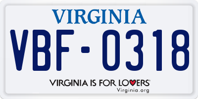 VA license plate VBF0318