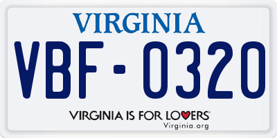 VA license plate VBF0320