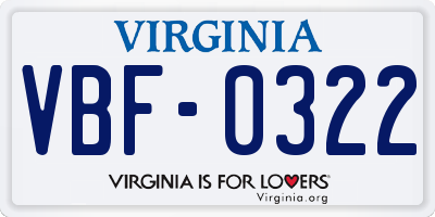 VA license plate VBF0322