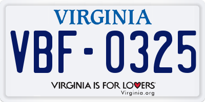 VA license plate VBF0325
