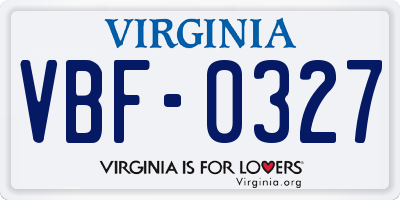 VA license plate VBF0327
