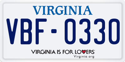 VA license plate VBF0330