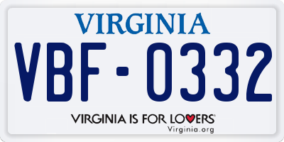 VA license plate VBF0332