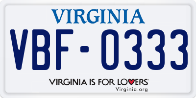 VA license plate VBF0333