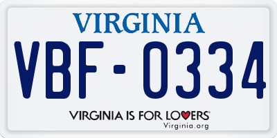 VA license plate VBF0334