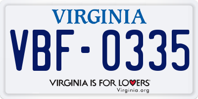 VA license plate VBF0335