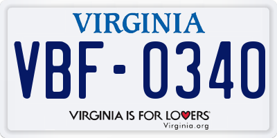 VA license plate VBF0340