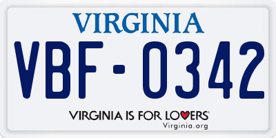 VA license plate VBF0342