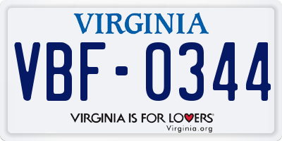 VA license plate VBF0344