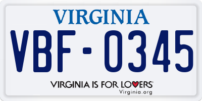 VA license plate VBF0345