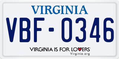 VA license plate VBF0346