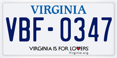 VA license plate VBF0347