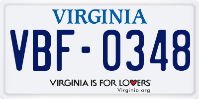 VA license plate VBF0348