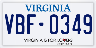 VA license plate VBF0349