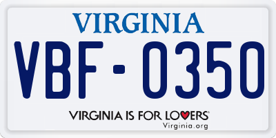 VA license plate VBF0350